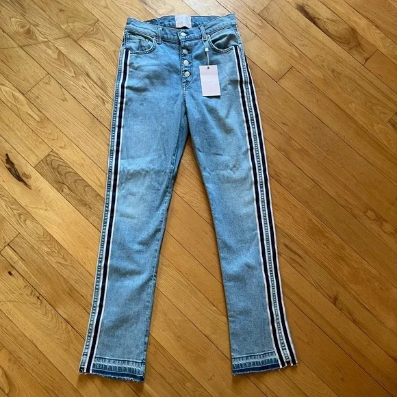 NWOT: REVICE Jeans with Black and White Stripes - Picture 1 of 7